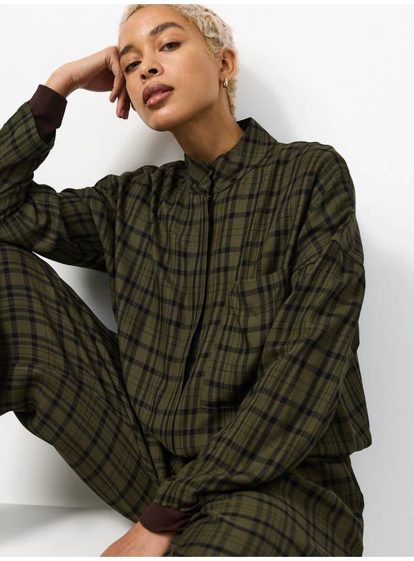 Green Check Funnel Neck Shacket 20